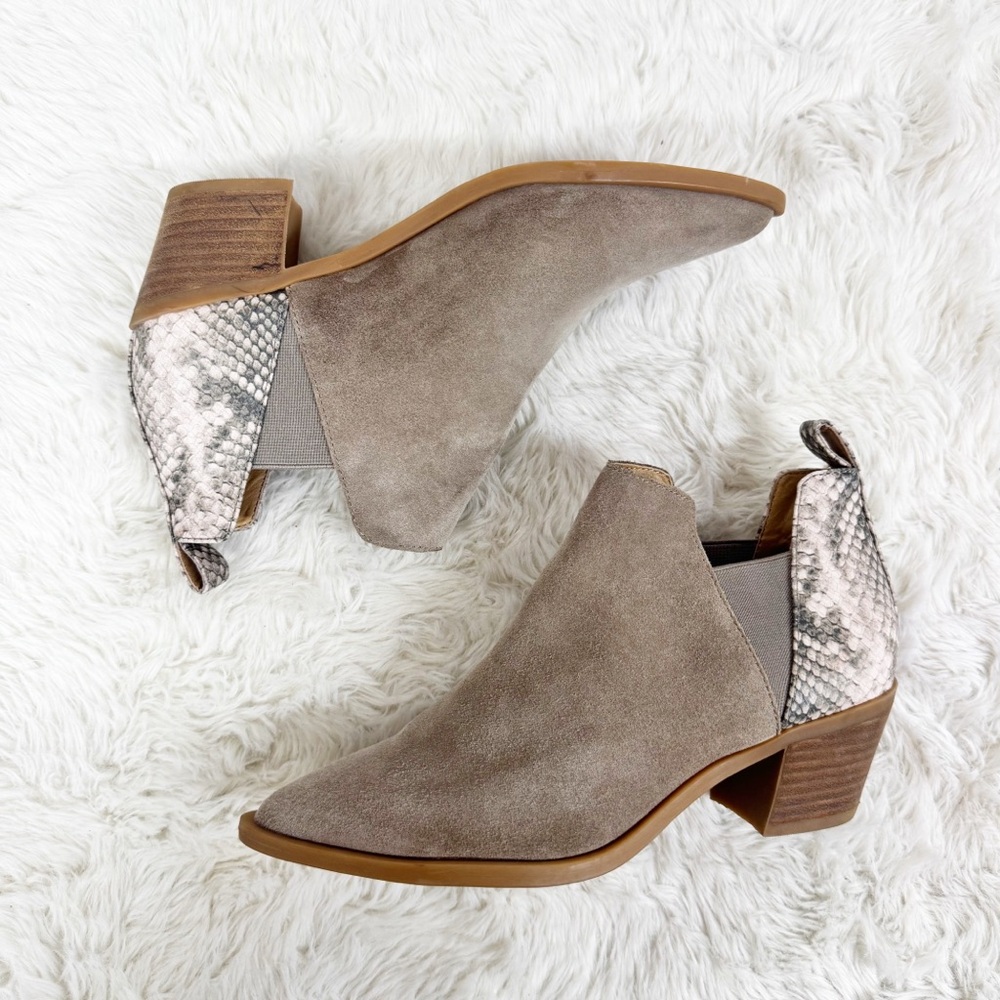 New DOLCE‎ VITA Sonnie Taupe Suede Ankle Boot Bootie Size 7.5 Snakeskin Print - Picture 8 of 14